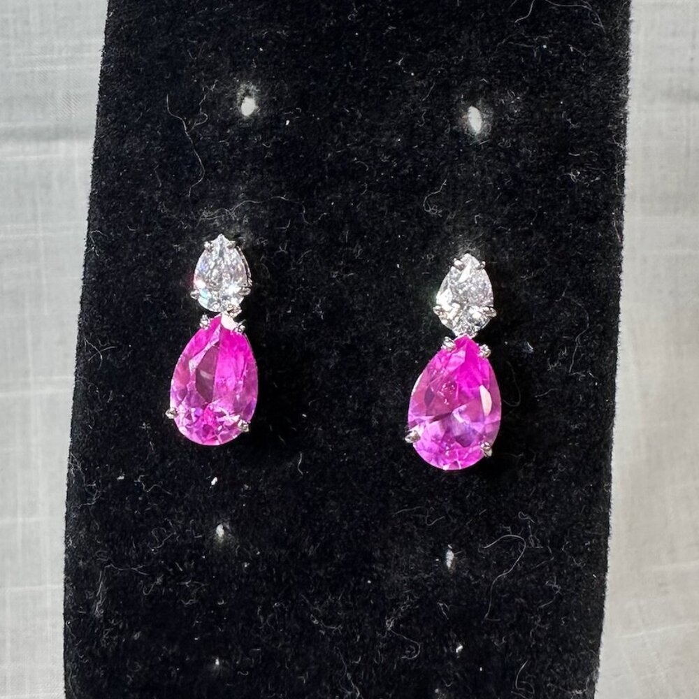 Sterling Silver FAS Pink and Clear Stone Earrings